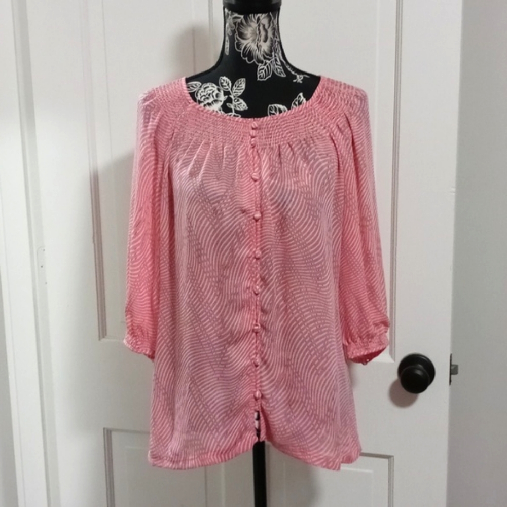 💗Banana Republic💗 - Pink/Gray Swirl 3/4 Bubble Sleeve Top